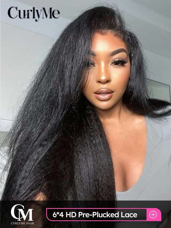 CURLYME Kinky Straight All Ready Wig Pre Plucked Pre-Cut Lace Melting Lace Front 6x4 Glueless Closure Wig 100% Human Hair