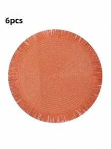 2 piezas/8 piezas Manteles individuales redondos de 15 pulgadas de fibra de papel tejida con borlas, resistentes al calor, decoración de vajilla de hotel y restaurante, decoración de mesa de comedor y sala de estar, antideslizante, adecuado para reuniones en el hogar y fiestas de boda