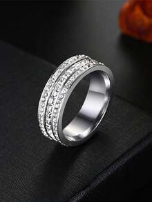 1 chiếc nhẫn thép titan Cubic Zirconia khảm siêu nhỏ của Hàn Quốc dành cho nữ, nhẫn đính đá thời trang cho cặp đôi - Nhiều màu - Xem 19