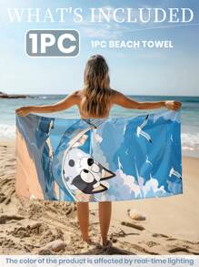 Bluey 1 pieza Toalla de playa de Bluey, toalla de baño con estampado de Bluey y gaviota, toalla de playa de estilo de moda, toalla de baño superabsorbente y suave de microfibra, ligera y portátil, con protección contra el viento y el sol, a prueba de arena para viajes de verano, vacaciones, decoración de baño, disponible con o sin bolsa de almacenamiento