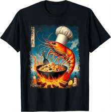Camiseta divertida de estilo desgastado con pintura de meme de camarones fritos en este arroz - Negro - Ver 1