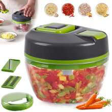 Procesador de alimentos manual 3 en 1, picadora, cortadora de vegetales para cebollas, ajo, frutas y nueces, con cuchilla de corte de tiras accionada a mano