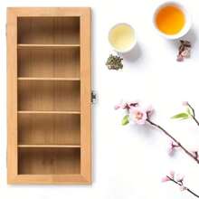 1pc Bamboo Tea Bag Organizer With Transparent Glass Lid - Multi-Compartment Storage Box For Tea, Coffee, And Desk Supplies, Natural Wood Finish, Colorful Tea Bag Display, Perfect For Kitchen Or Office Organization, Tea Storage, Shelf Baskets Back To School