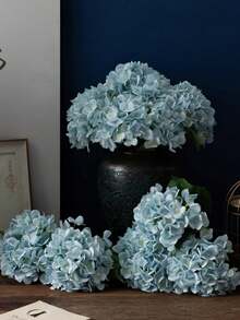 1Pc /4pcs Blue Artificial Hydrangea Real-Looking Silk Hydrangea Flower Arrangements High Quality Fake Floral Brunch For DIY Wedding Bouquet Party Home Living Room Kitchen Garden Hotel Office Home Decor Back To School Room Decor School Supplies - Baby Blue - View 2
