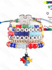 Pulsera de colores para la concienciación sobre el autismo, pulsera de apilamiento y estirable para la comprensión del autismo, pulsera de regalo para la confianza y el respeto de las personas con autismo - Rojo - Ver 11