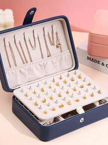 1pc Multi-Functional Leather Jewelry Storage Box, Convenient Double-Layer Simple Jewelry Storage Box, Can Be Put Earrings Earrings Necklace Bracelet, High-End Jewelry Box Back To School