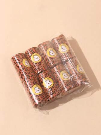 nicovaer 1 包 8 卷，共 120 个垃圾袋，15 个/卷，橙色豹纹，便携式宠物粪便袋，厚垃圾袋适合宠物户外活动