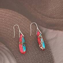 Natural Healing Stone Fishhoop Dangle Drop Earrings Statement Gold Silver Earrings