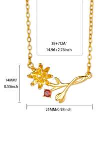 1PC Gold Birth Flower Necklace For Women 12 Month Birthstone Bouquet Pendant Floral Necklace, Daily Wear Jewelry For Valentine's Day Wedding Birthday Gift