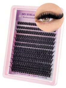 240/216/192 Bundles, 12 Rows, 30/40/60/80/100 Strands Per Row, Natural Mink Fur Cluster Eyelashes, 8-16mm Mixed Length, 3D Russian Volume Individual Lashes, Black, Hot Melt Glue Fan Packaging, Suitable For DIY At Home - 彩色 - 查看 9