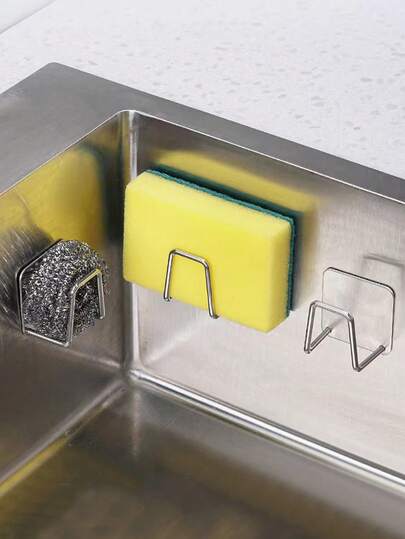 2 piezas Estante escurridor de esponja de acero inoxidable, organizador de fregadero de cocina para montar en la pared sin necesidad de perforar, soporte para tapa de olla, uso doméstico y vuelta al colegio