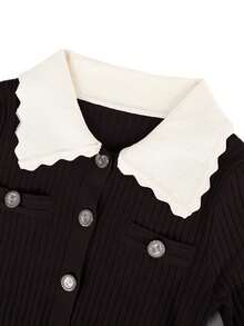 优雅针织连衣裙，有领，长袖，百搭秋冬时尚，女士欧式长裙，长款派对连衣裙 - 咖啡棕 - 查看 7