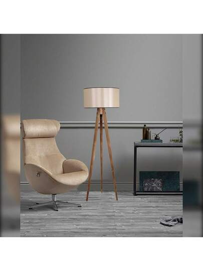 Well Home Vloer Lamp Wood, Verlichting Brown, Wide Beige Shade, Tanganica Collection, 45x45x153, 27 Socket Max 60 W. Free Shipping 24/72h. view 5
