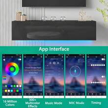 Floating Tv Stand With Led Light For 65 Inch Tvs Wall Mounted Led Entertainment Center With High Gloss Storage Modern Floor Black Mounted Media Console For Living Room - 1 - View 4
