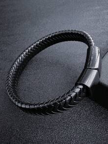 1 件扣男士 PU 皮革手链，钛钢朋克编织腕带圣诞新年情人节节日礼物