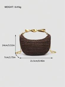 1 pieza Bolso de playa trenzado, nuevo bolso de verano para mujer con asa metálica, mini bolso cruzado con cremallera trenzado, bolso tote casual de paja trenzado, perfecto como accesorio para playa y vacaciones, incluye correa desmontable