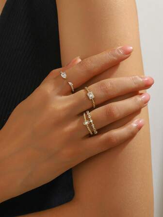 3 st minimalistiska geometriska zirkoniaringar för kvinnor, vardags- och festgåvor