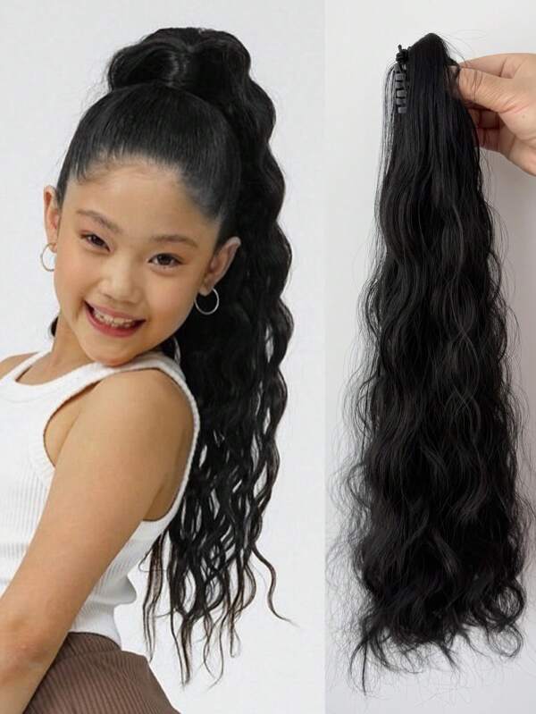 1PC Ponytail Extension Synthetic Claw Clip In Hairpiece Curly Wavy Ponytail Hair Extensions Long Pony Tail Hairpiece For KIDS
