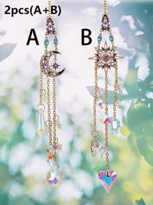Crystal Suncatcher With Moon Star, Sun Catchers Indoor Window Rainbow Maker Suncatcher For Window, Window Hanging Ornament Rainbow Rhinestones Prisms Pendant Decor For Home Garden (1pc)
