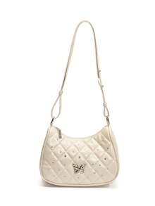 1 Pc New Pu Material Girl's Diamond-Shaped Butterfly Rhinestone Decorated Solid Color Shoulder Bag, With Adjustable Shoulder Strap And Smooth Zipper Opening And Closing, Fashionable, Exquisite, Simple And Beautiful, Suitable For Daily Shopping, Commuting And Vacation - A - View 14
