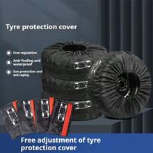 1/4PCS Universal Tire Covers Set, Full Coverage Wheel Protectors, Oxford Fabric Dustproof Waterproof Storage Bags, Spare Tire Covers, Car Tire Accessories Compatible With 13-23 Inch Tires