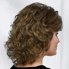 HAIRJOY Pelucas de pelo sintético para mujer, peluca corta rizada con flequillo hasta los hombros, peluca rubia, gris, blanca y marrón WMJG - A8 - Ver 4