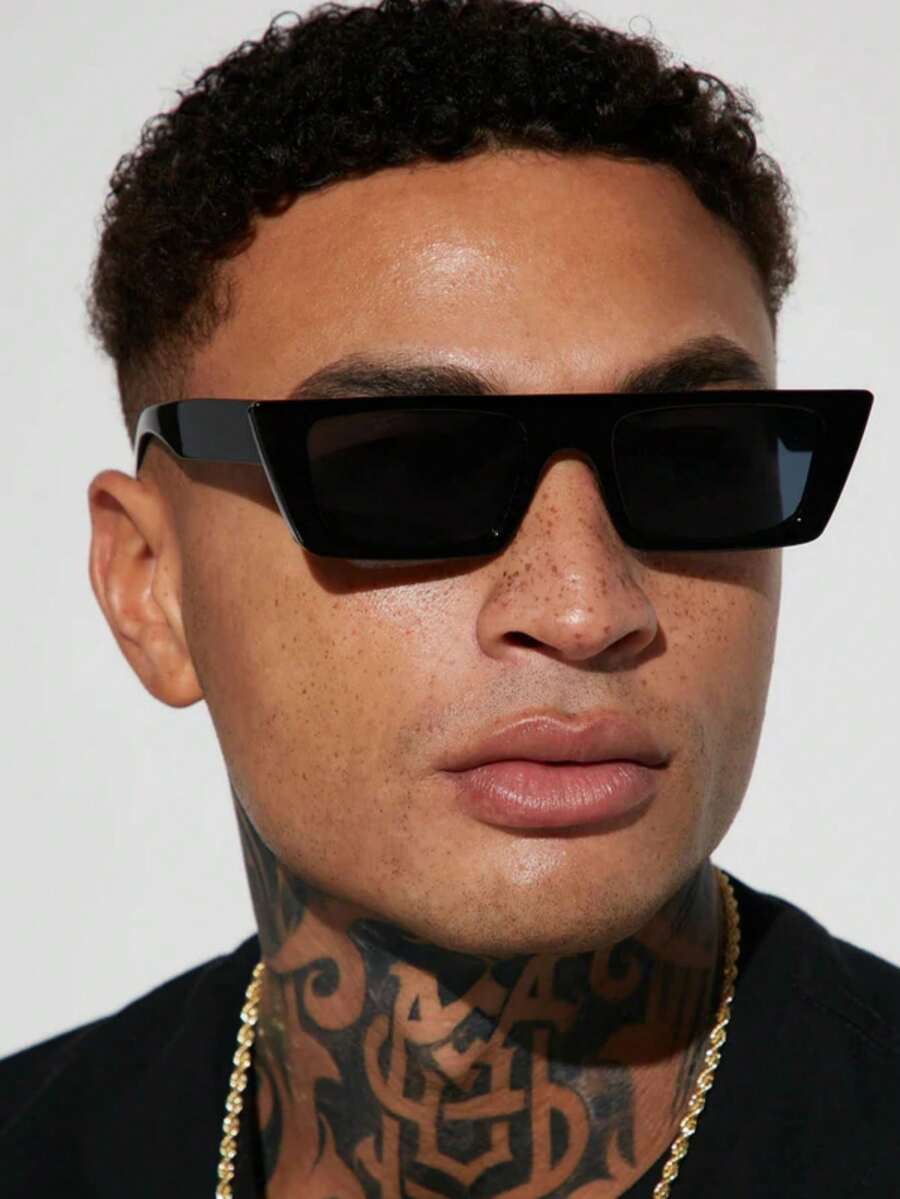 1pc Classic Men Black Square Frame Fashion Glasses For Cool Outdoor Casual Travel Daily Party Accessories - 黑色 - 查看 1