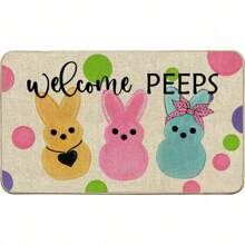 Easter Bunny Doormat Rug Rabbit Welcome Polka Dot Outdoor Outside Doormat Mat Non Slip Rubber Backing Entrance Holiday Indoor Front Kitchen Decoration 14 X 26 Inch Floor Mat Doormat Shedding Doormat