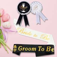 4pcs Groom & Bride Wedding Party Decoration Set, Including Shoulder Strap Badge, Ceremonial Attire Accessory, Wedding Event Costume Party Supplies