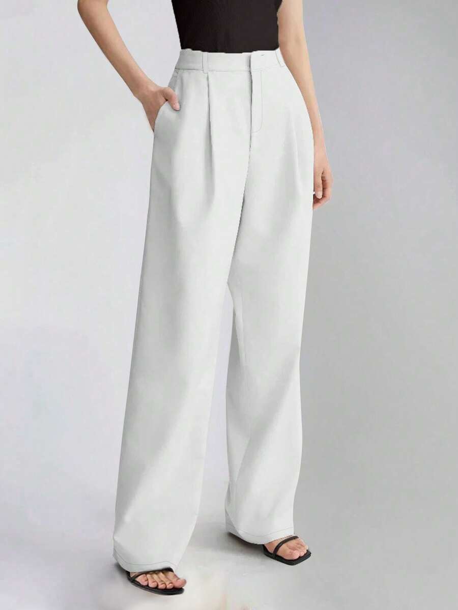 Women's Casual Solid Color Straight Leg Pants - White - View 1