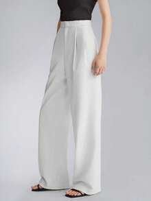 Women's Casual Solid Color Straight Leg Pants - White - View 2