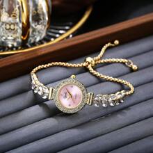 1 pieza Reloj de cuarzo con diseño de hoja de rhinestone colorido, ajustable, para uso en fiestas, de moda