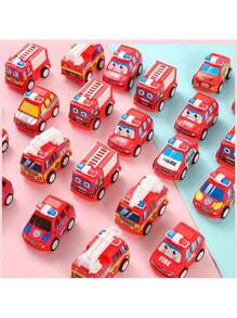 10pcs Cartoon Mini Friction Powered Fire Truck & Police Car Toys, Birthday Party Favors (Color Random)