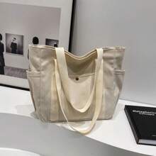 1 pièce/2 pièces Grand sac fourre-tout en canevas, sac à bandoulière avec plusieurs poches, sac de course réutilisable, facile à transporter avec une poignée confortable, pour un usage quotidien et comme cadeau. Sac à main portable pour l'école, le travail et les courses