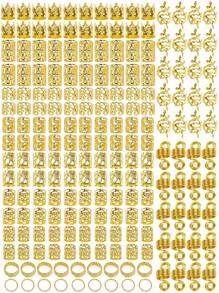 220 Pcs Viking Gold Hair Accessories For Braids Loc Jewelry For Women Hair Dreadlock Metal Hair Beads Rings Cuffs For Braids Beard Decoration