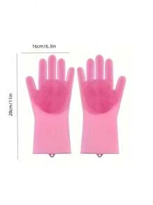 Silicone Thick Gloves For Washing Dishes, Fruits, Pets, Bathing, Etc. Multi-Purpose With Brush For Housework Cleaning