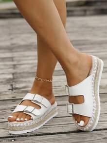 时尚厚底舒适一脚蹬女士夏季凉鞋，休闲沙滩带拖鞋