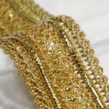 1pc Golden Lace Trim With Elegant Embroidery And Tassel, Suitable For Garments, Hats, Bags, Home Decor Accessories