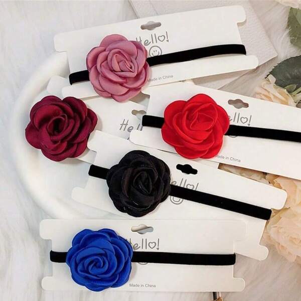 Elegant Velvet Choker Necklace Vintage Rose Flower Short Clavicle Chain Necklace Women Fashion Wedding Neck Collar Funky Jewelry Gift