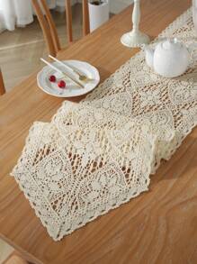 1pc Vintage Crochet Elegant Hollow Out Table Runner, Simple Style, Suitable For Home, Dining Room, Coffee Table, Chest Of Drawers, Home Decor, Holiday Decor, Dinner Party, All Season, Multi-Size Options