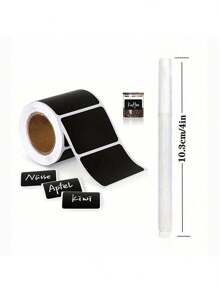 Rollo de 120 etiquetas reutilizables impermeables con forma de ola de color negro para utensilios de cocina, contenedores, frascos, especias y almacenamiento de alimentos
