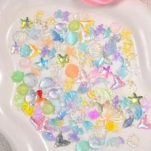 50 cái/gói Phụ kiện trang trí móng tay hình đại dương - Vỏ sò 3D, sao biển, cá heo và cá, phù hợp cho móng tay, ốp điện thoại, đồ trang sức thủ công DIY - Màu sắc cầu vồng rực rỡ - Nhiều màu - Xem 5