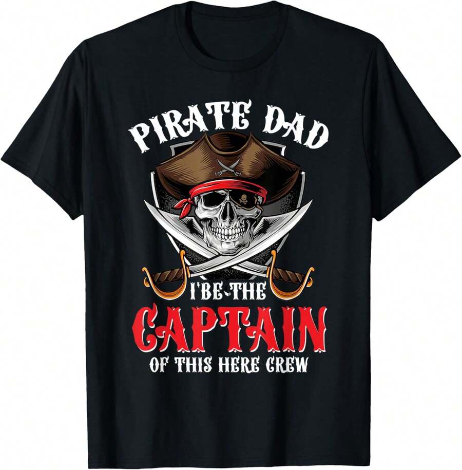 Camiseta pirata papá soy el capitán de esta tripulación pirata papá - Negro - Ver 1