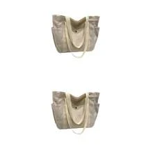 1 pièce/2 pièces Grand sac fourre-tout en canevas, sac à bandoulière avec plusieurs poches, sac de course réutilisable, facile à transporter avec une poignée confortable, pour un usage quotidien et comme cadeau. Sac à main portable pour l'école, le travail et les courses