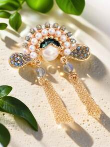 1 件中国风流苏珍珠戏剧胸针、京剧脸谱翻领别针、西装、连衣裙装饰、送给同事、老师、朋友的礼物 - 彩色 - 查看 4