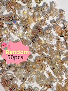 6pcs/Set Summer Random Gold-Color (Butterfly, Number, Rabbit, Star, Heart, Animal Etc. Multitude Designs) Shoe Clips (ABS Resin), Decorative Accessories Suitable For Women Sandals, Slippers, Beach Bags, Perfect Gift For Holiday Parties And Special Occasions