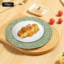 100Pcs Antique Charger Plates 13'' PP Embossed Dinner Plate Wedding Banquet Decorative Plates For Home Hotel Events, Table Dinner Kitchen Party Decoration, Durable Lightweight Stacking Tableware Set - 綠色 - 查看 7