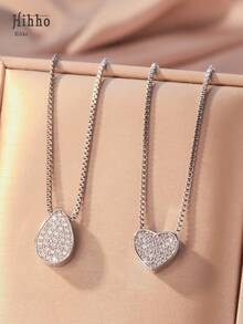 Hihho 1 pieza Collar de cadena de acero inoxidable con dije en forma de gota de agua y corazón con circonita cúbica, collar versátil para aniversario, Día de la Madre, jóvenes, amigos, cumpleaños, San Valentín