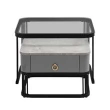 Set di 2 tavolini da caffè , tavolini impilabili con struttura in metallo dorato per balcone della camera da letto, tavolini quadrati impilabili per il soggiorno, tavolo da soggiorno con effetto marmo bianco e piano in vetro color tè, bianco e marrone tè/nero e grigio/bianco