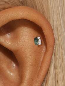 1 件 925 纯银苔藓玛瑙榄尖形平背软骨耳轮穿孔精美珠宝适合日常佩戴婚礼派对订婚周年纪念情人节 - 金色 - 查看 9